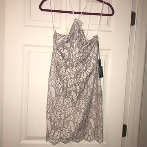 white and nude lace mini dress